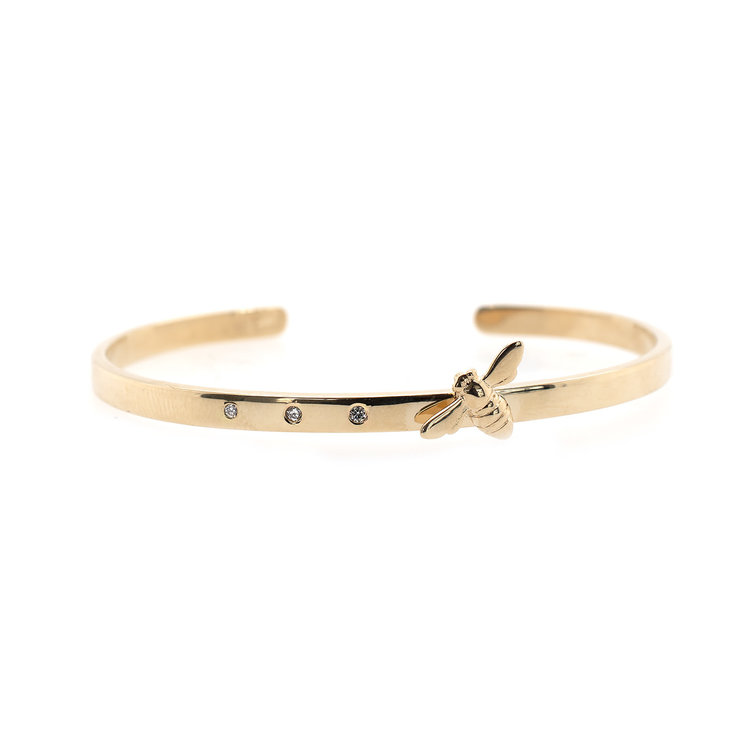 CFJ Bees Tiny Bee Thin Cuff Gold w 3 Diamonds