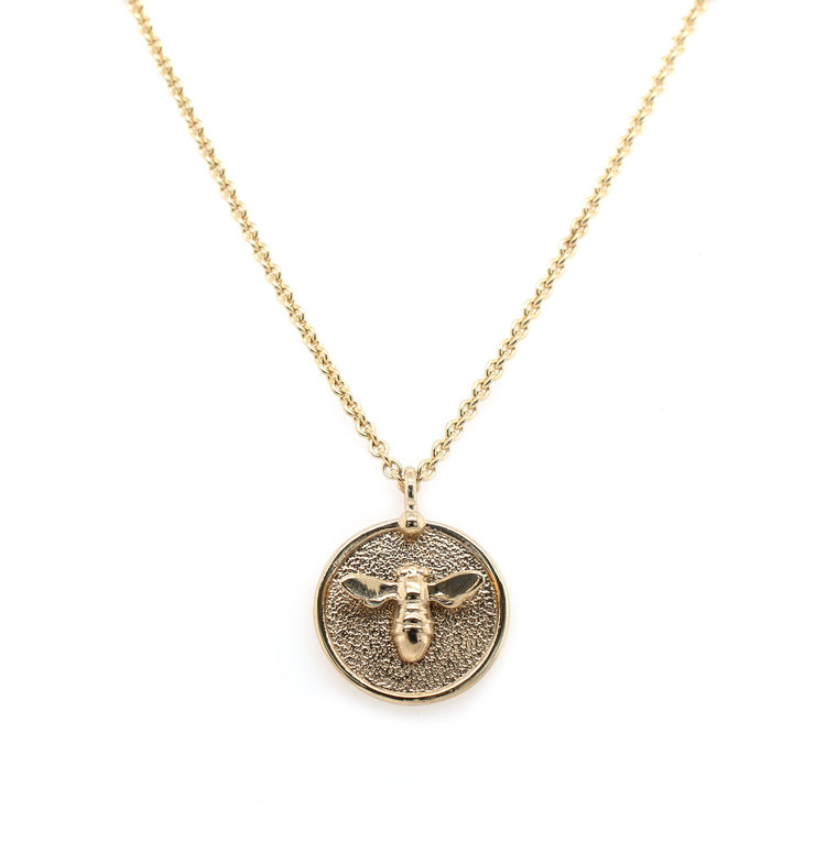 CFJ Bees 14k Gold Tiny Bee Medallion Pendant