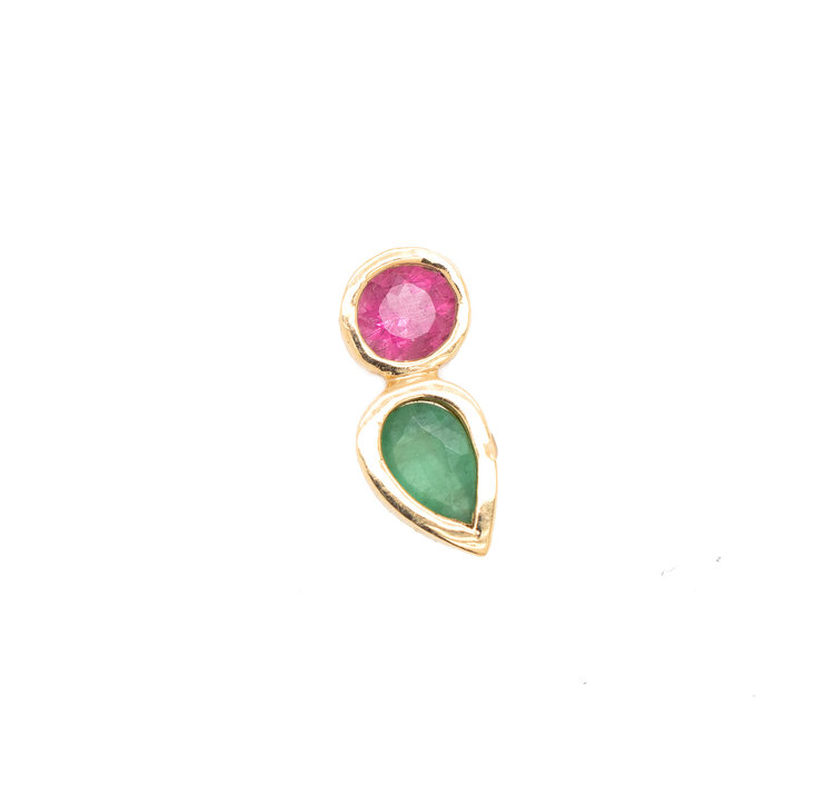 Leslie Paige Two-Stone Emerald and Pink Sapphire Single Earring