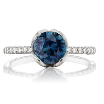 Dana Bronfman Petal Set Solitaire Ring with Denim Blue Montana Sapphire
