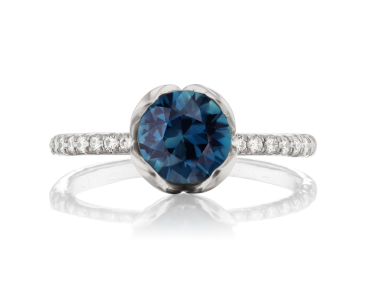Dana Bronfman Petal Set Solitaire Ring with Denim Blue Montana Sapphire