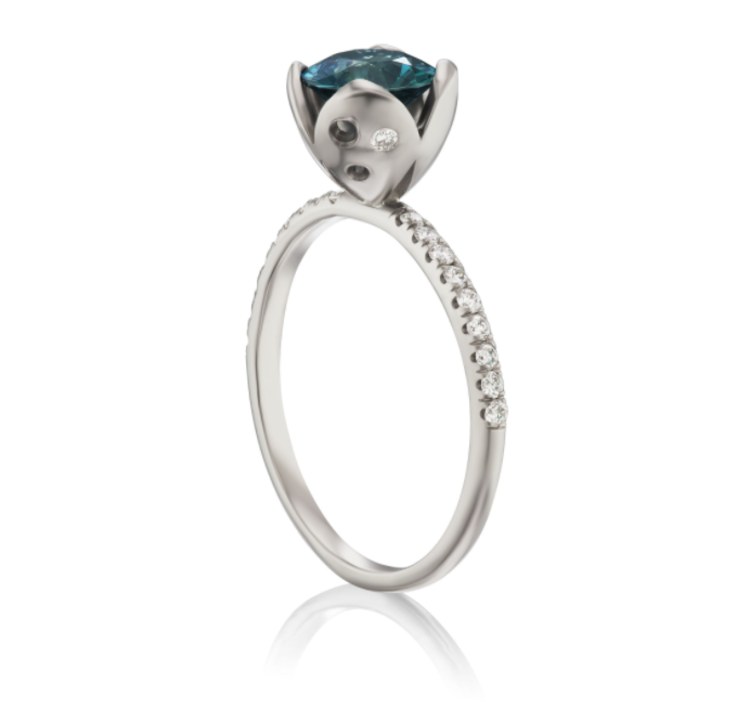 Dana Bronfman Petal Set Solitaire Ring with Denim Blue Montana Sapphire