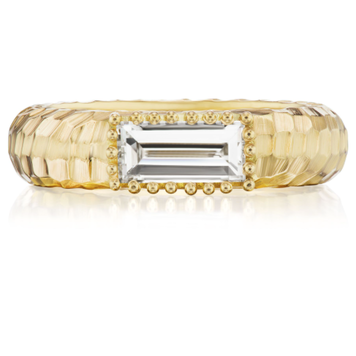 Dana Bronfman Hammered Flush Set Baguette Tubular Band