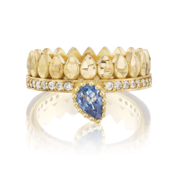Dana Bronfman Petal Crown Ring with Pear Shaped Light Blue Sapphire