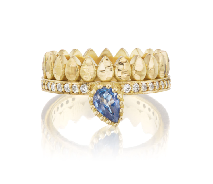 Dana Bronfman Petal Crown Ring with Pear Shaped Light Blue Sapphire