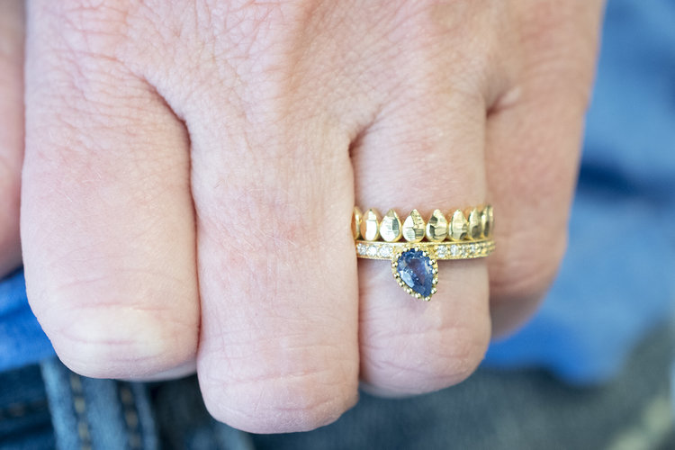 Dana Bronfman Petal Crown Ring with Pear Shaped Light Blue Sapphire