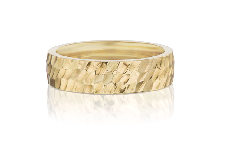 Dana Bronfman Classic Wide Hammered Yellow Gold Band
