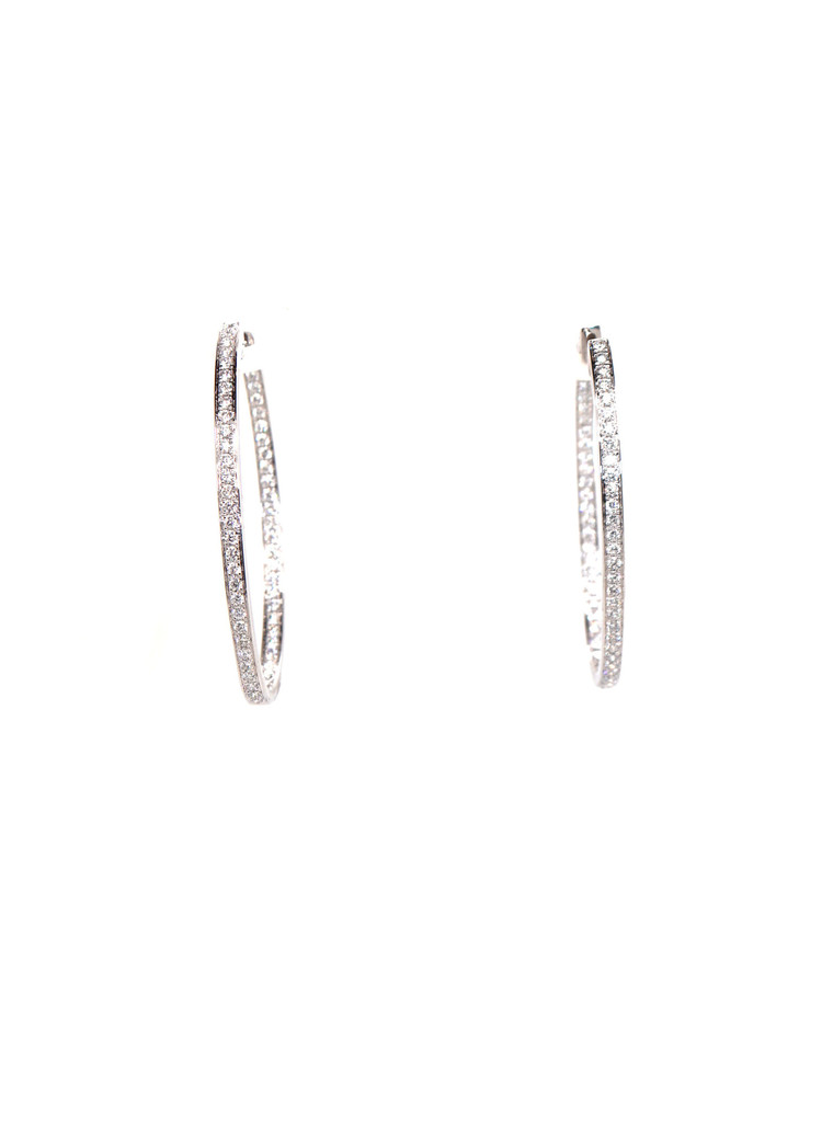 Elements by E79 White Gold Oval Inside Outside Diamond Hoop  Earrings