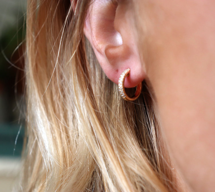 Elements by E79 Small Yellow Gold Diamond Huggie Earrings .179ct