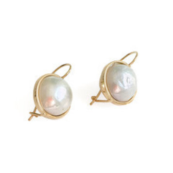 Leslie Paige Bezel Baroque Pearl Drop Earrings