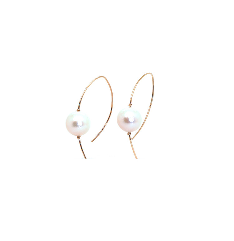 Elements by E79 Large Single Pearl Wire Drop Earrings