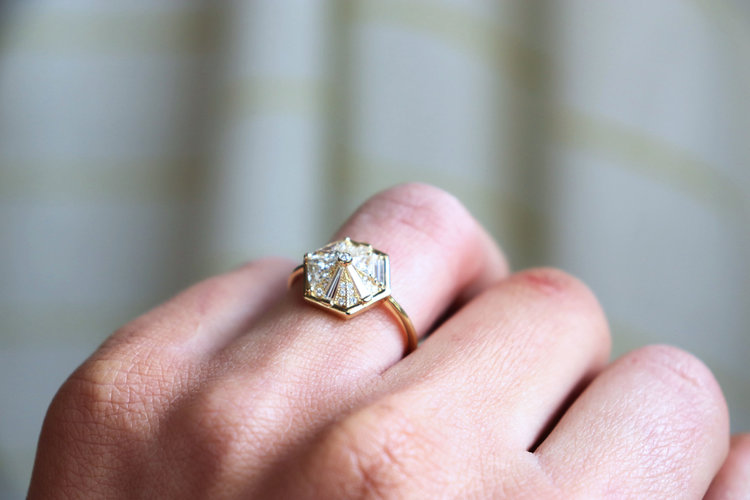 Artemer Hexagon Ring with Baguette & Triangle Diamonds