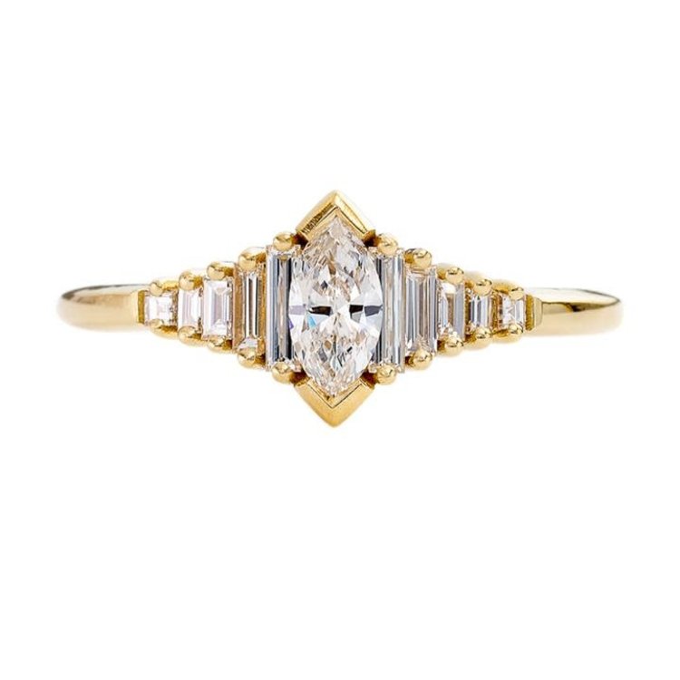 Artemer Dainty Deco Engagement Ring with Marquise Diamond