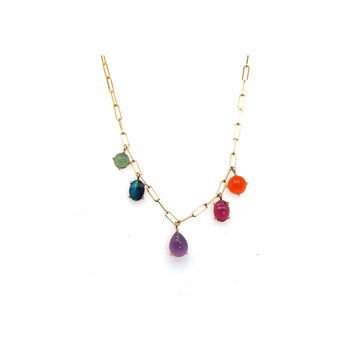 M. Spalten Peridot, Opal, Amethyst, Ruby, and Carnelian Gemfetti Necklace