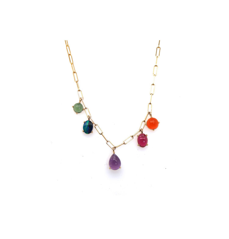 M. Spalten Peridot, Opal, Amethyst, Ruby, and Carnelian Gemfetti Necklace