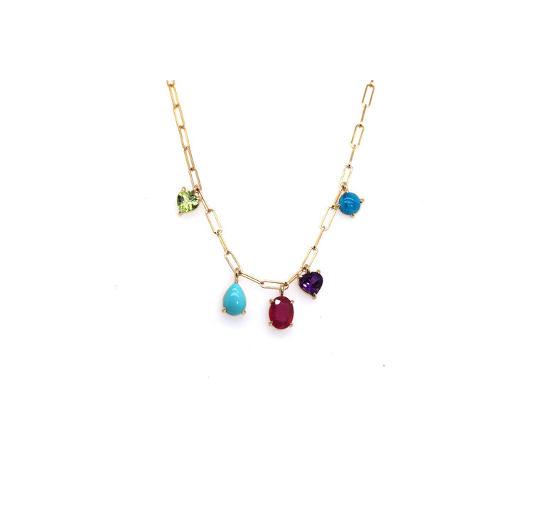 M. Spalten Peridot, Turquoise, Pink Tourmaline, Amethyst, and Apatite Gemfetti Necklace