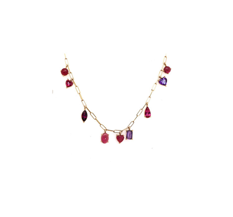 M. Spalten Nine Stone Red and Purple Gemfetti Necklace