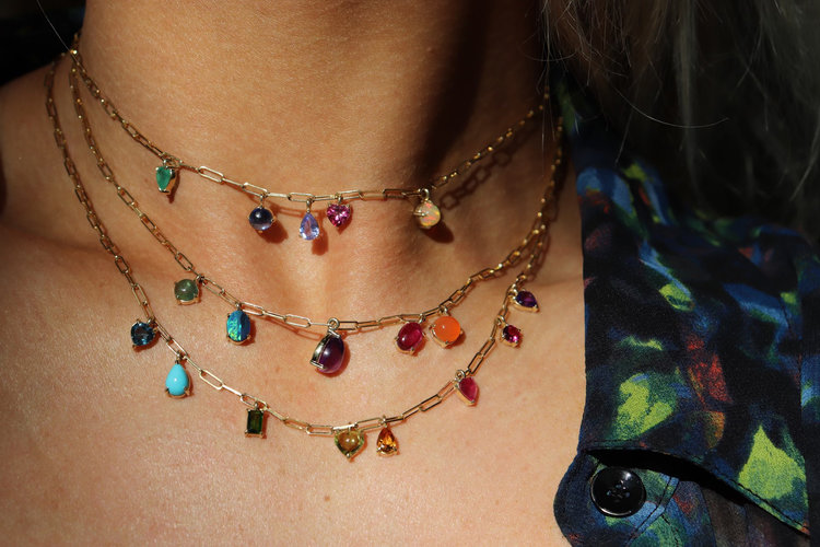 M. Spalten Peridot, Opal, Amethyst, Ruby, and Carnelian Gemfetti Necklace