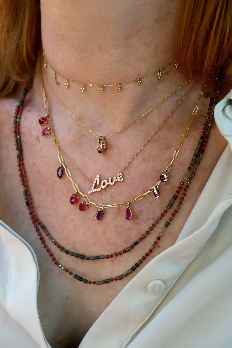 M. Spalten Nine Stone Red and Purple Gemfetti Necklace