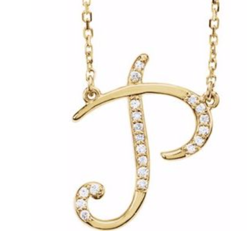 Elements by E79 Initial P Diamond Yellow Gold Necklace