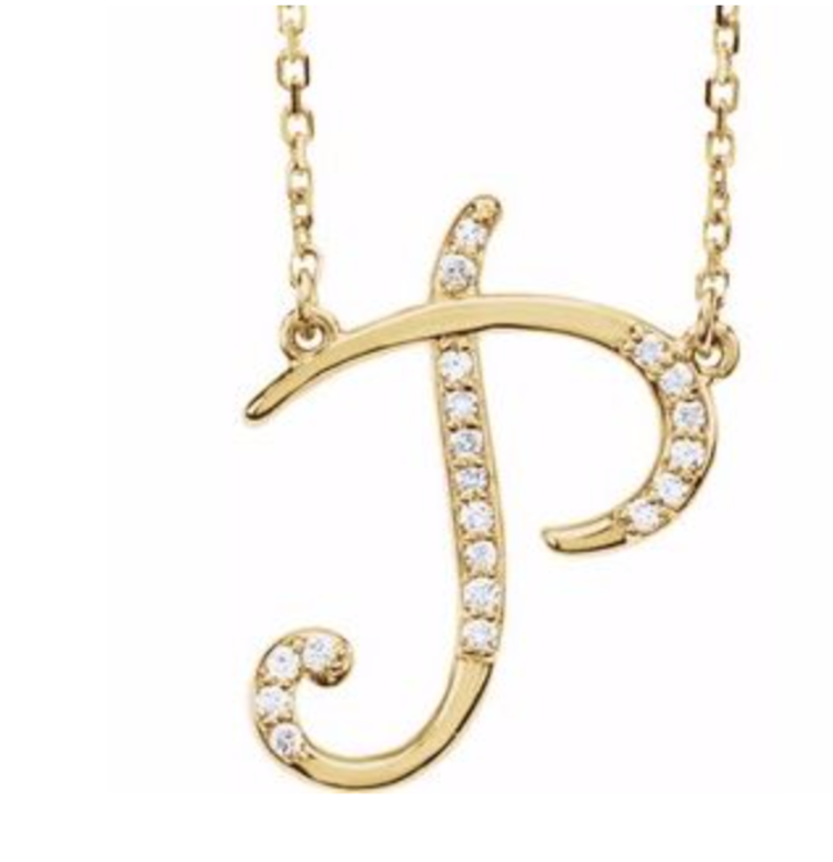 Elements by E79 Initial P Diamond Yellow Gold Necklace