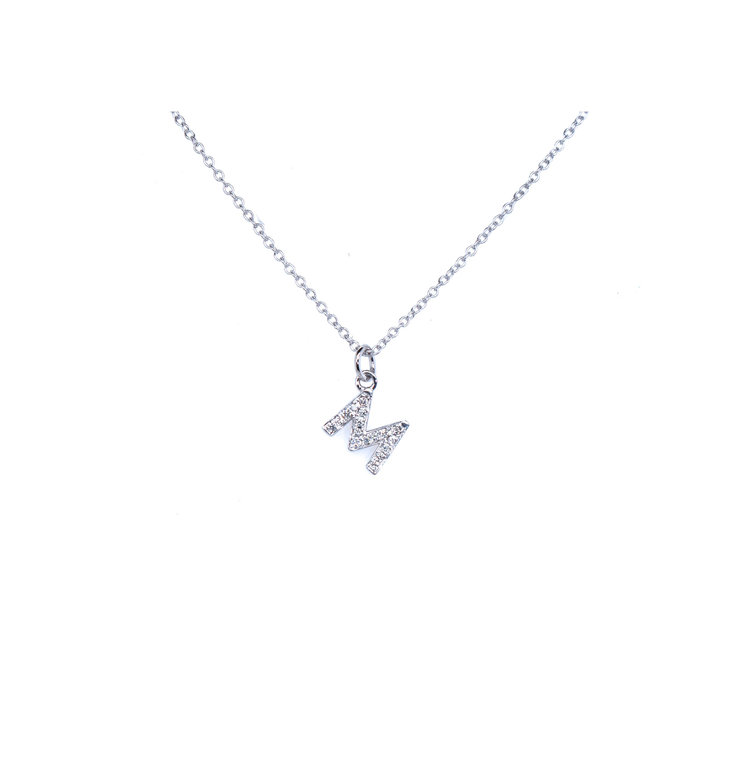 Elements by E79 Initial M Petite White Gold Diamond Necklace