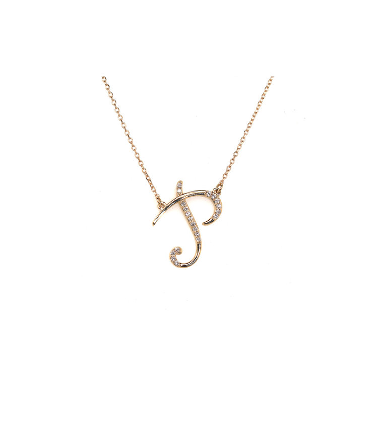 Elements by E79 Initial P Diamond Yellow Gold Necklace