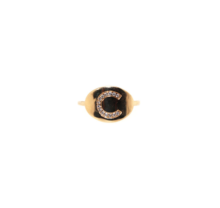 Elements by E79 Initial C Yellow Gold Diamond Ring
