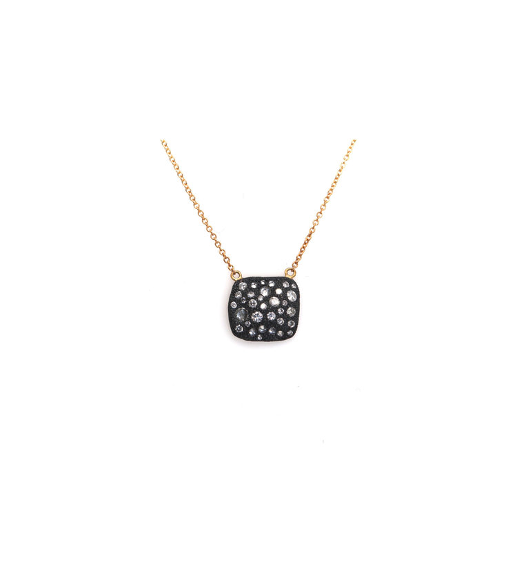 TAP Square Oxidized Silver Pendant with Inverted Diamond Necklace