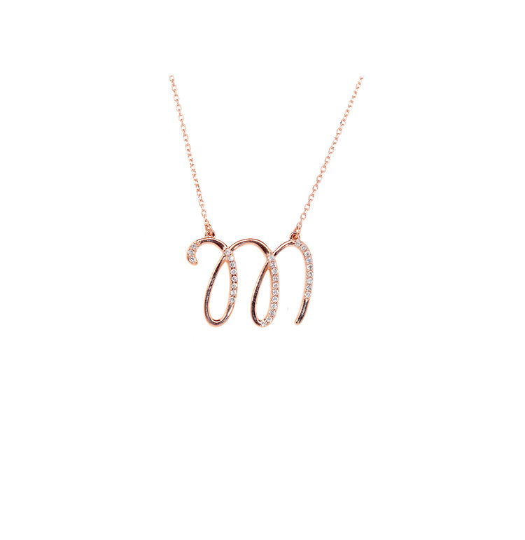 Elements by E79 Initial M Diamond Rose Gold Necklace