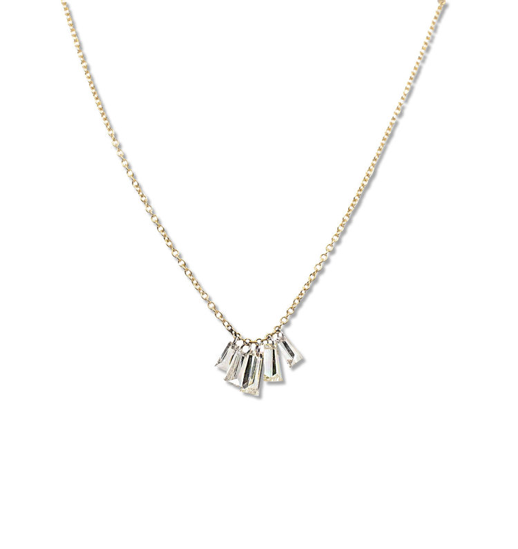 TAP Five Free Set Baguette Diamond Yellow Gold Necklace