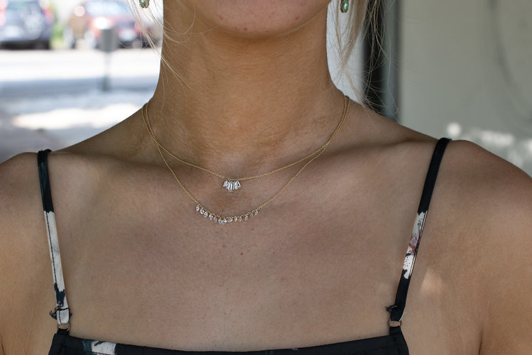 TAP Five Free Set Baguette Diamond Yellow Gold Necklace