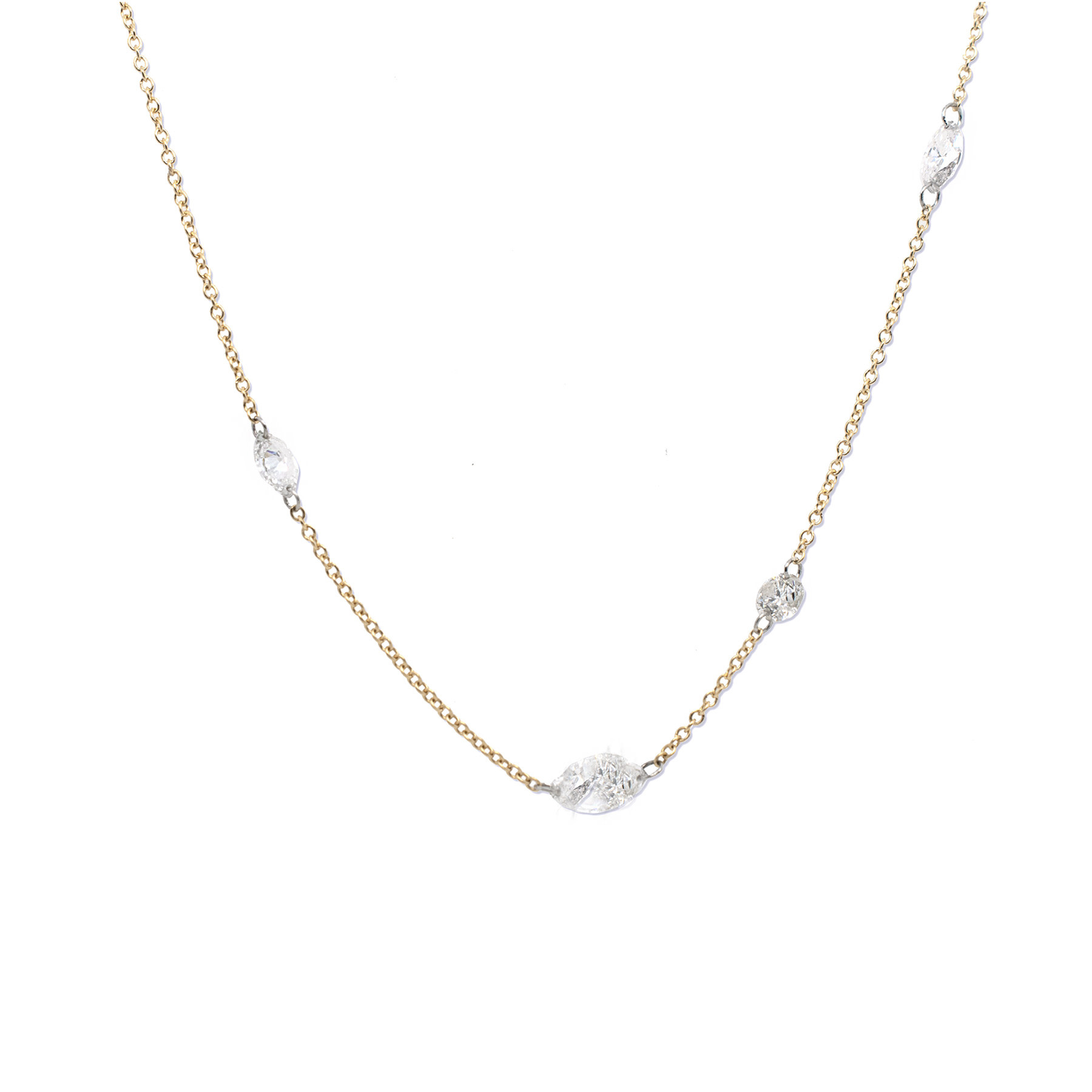 14k Multi Shape Diamond Bar Necklace By Dana Rebecca -  DRD-N4059-YELLOW-16/18