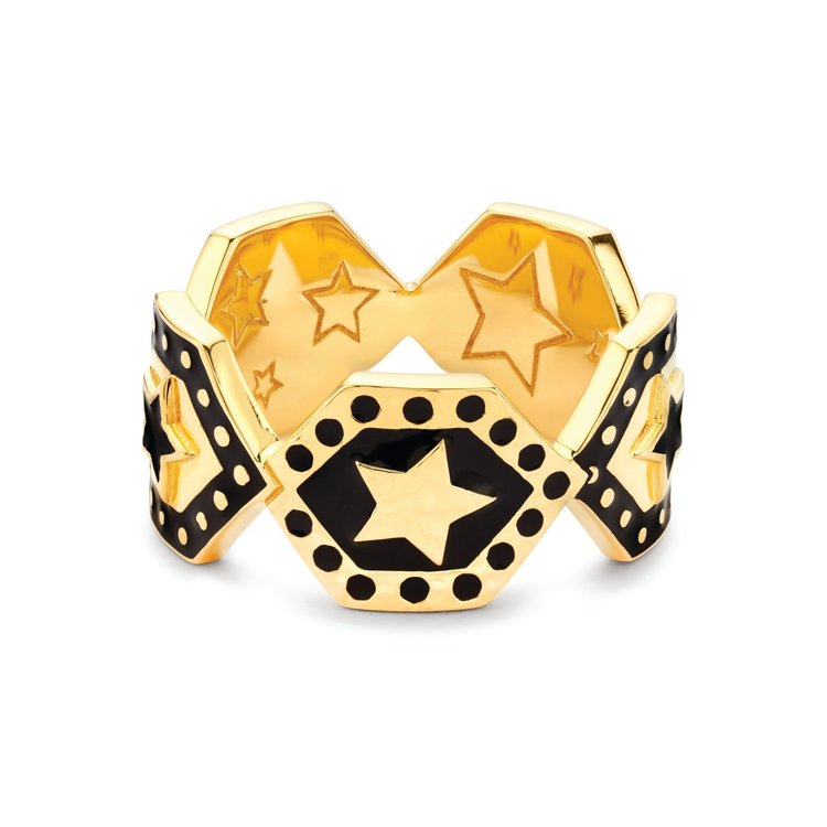 Buddha Mama Black Enamel Star 20K Gold Shield Band