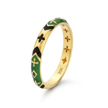 Buddha Mama Kelly Green and Black Enamel 20K Gold Rhombus Band