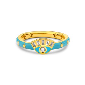 Buddha Mama Sky Blue Enamel and Diamond  Evil Eye Ring