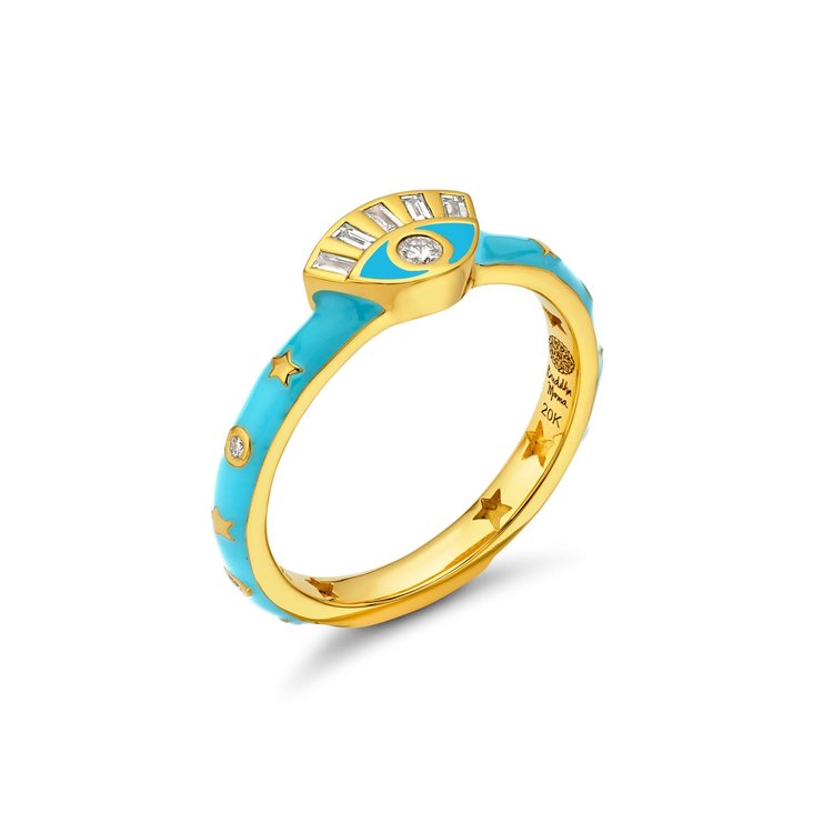 Buddha Mama Sky Blue Enamel and Diamond  Evil Eye Ring