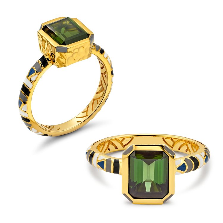 Buddha Mama Green Tourmaline Octagon Square Ring