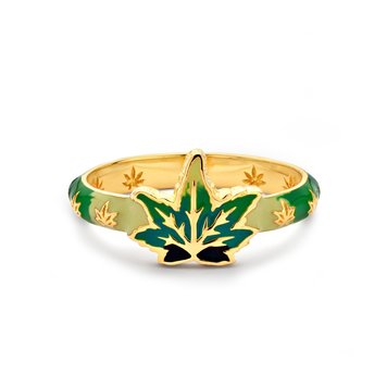 Buddha Mama Weed Leaf Skinny Band Ring