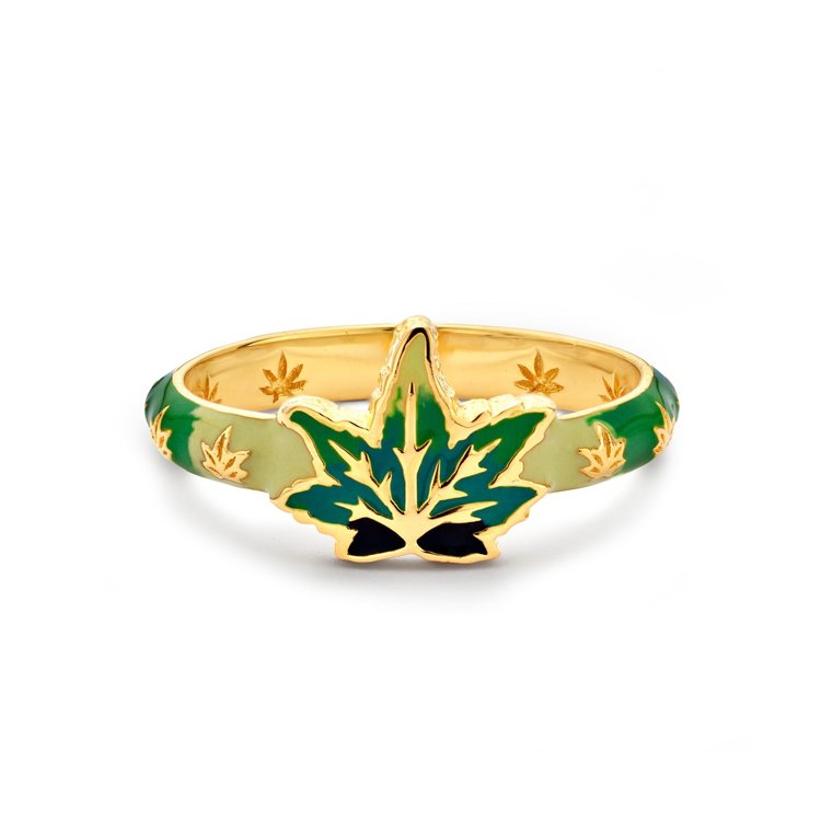 Buddha Mama Weed Leaf Skinny Band Ring