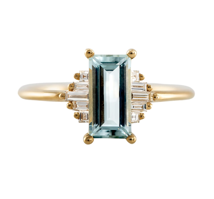 Artemer Baguette Cut Aquamarine Ring with Diamonds