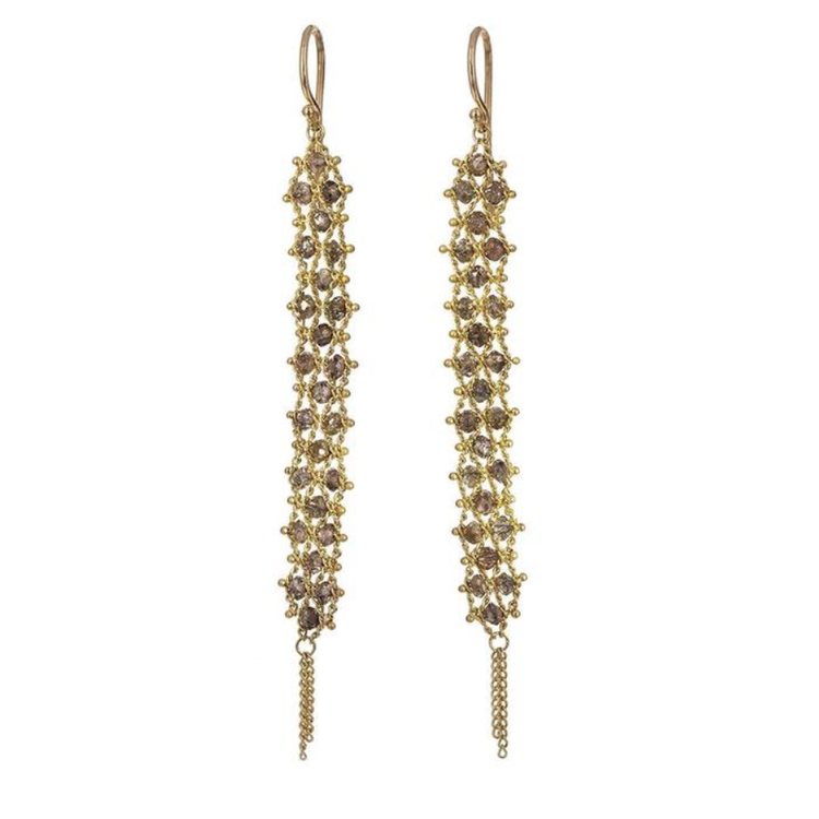 Amali Long Champagne Diamond Textile Earrings