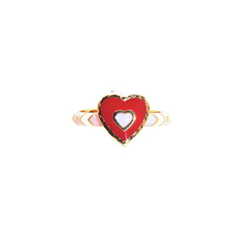 Buddha Mama Red , White, and Pink Enamel Heart Ring