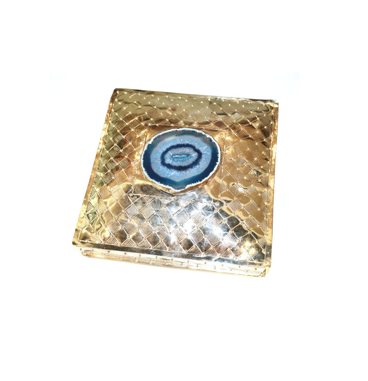 Blue Agate Slice Brass Box 12" x 12"