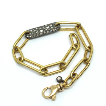TAP Yellow Gold and Blackened White Gold Chain Link Inverted Diamond Plaque ID Bracelet