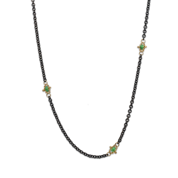 Amali Emerald Textile Multi Station Oxidized Necklace
