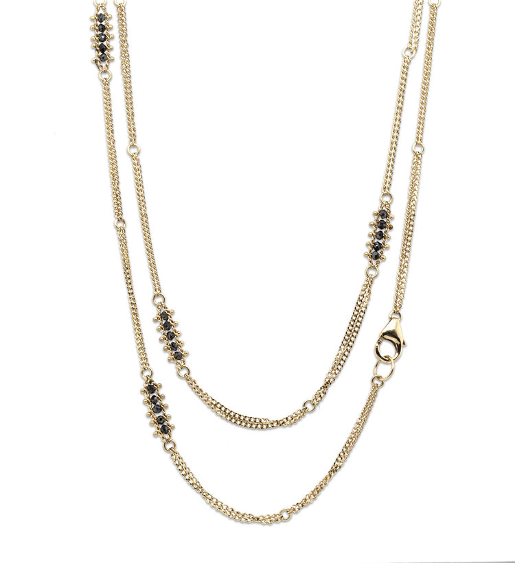 Amali Black Diamond Textile Row Multi Station Necklace