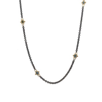 Amali Blue Diamond Textile Station Oxidized Necklace