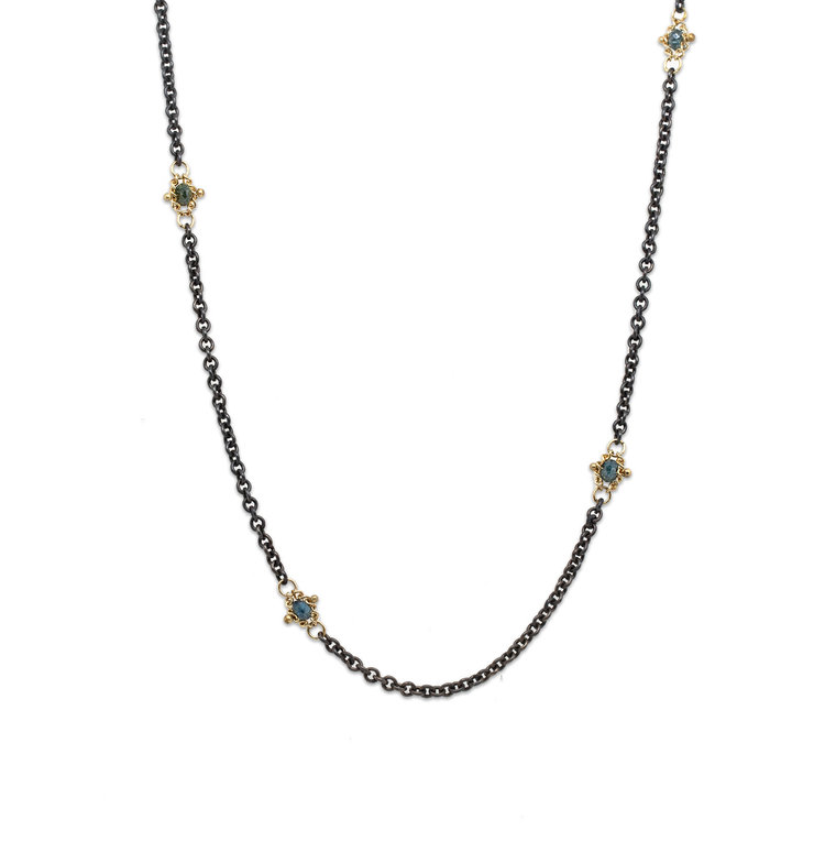 Amali Blue Diamond Textile Station Oxidized Necklace
