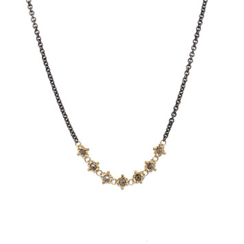 Amali Champagne Diamond Textile Station Oxidized Necklace